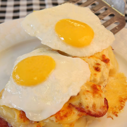Potato and Salami Bake with Fried Eggs